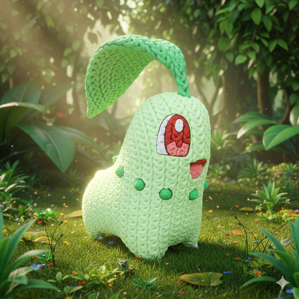 FIGURA CHIKORITA 3D ESTILO CROCHET – POKÉMON