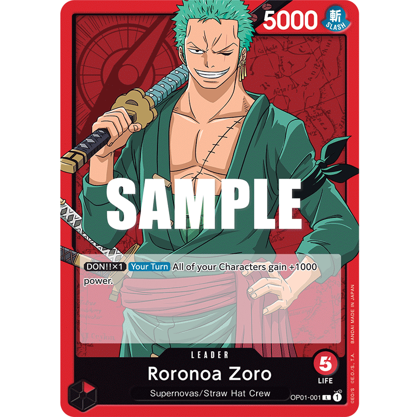 ONE PIECE CARD GAME OP01-001 L RORONOA ZORO (V.1) "ROMANCE DAWN INGLÉS"
