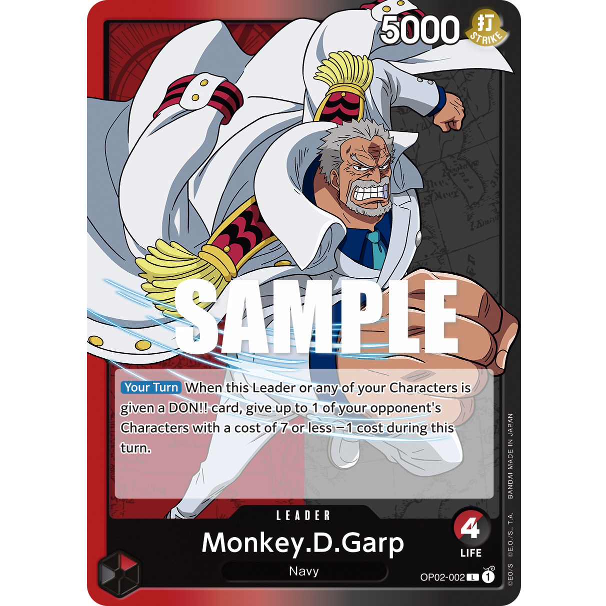 ONE PIECE CARD GAME OP02-002 L MONKEY.D.GARP (V.1) "PARAMOUNT WAR ENGLISH"