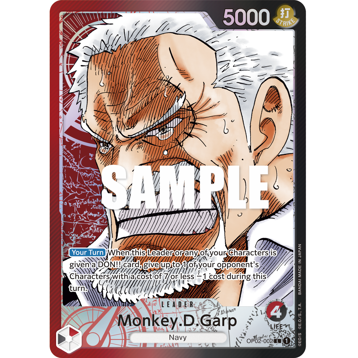 ONE PIECE CARD GAME OP02-002 L MONKEY.D.GARP (V.2) "PARAMOUNT WAR ENGLISH"