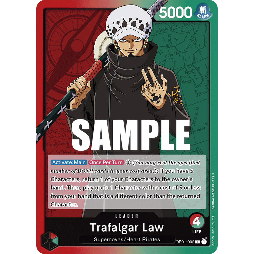 ONE PIECE CARD GAME OP01-002 L TRAGALFAR LAW (V.1) "ROMANCE DAWN INGLÉS"