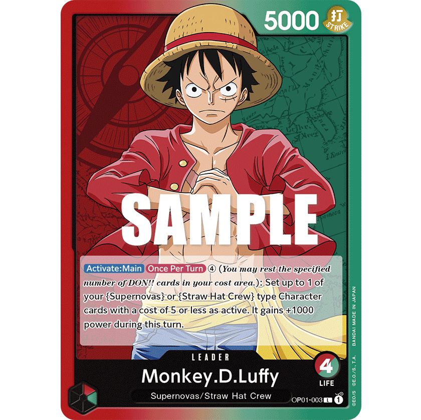 ONE PIECE CARD GAME OP01-003 L MONKEY D. LUFFY (V.1) "ROMANCE DAWN INGLÉS"