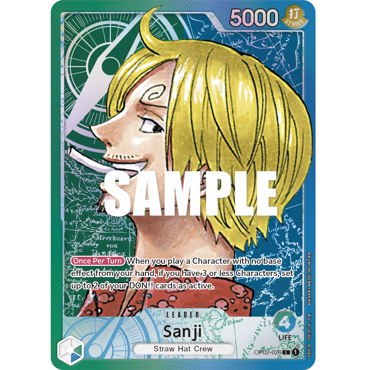 ONE PIECE CARD GAME OP02-026 L SANJI (V.2) "PARAMOUNT WAR ENGLISH"