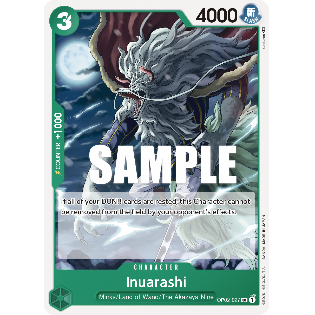 ONE PIECE CARD GAME OP02-027 UC INUARASHI "PARAMOUNT WAR ENGLISH"