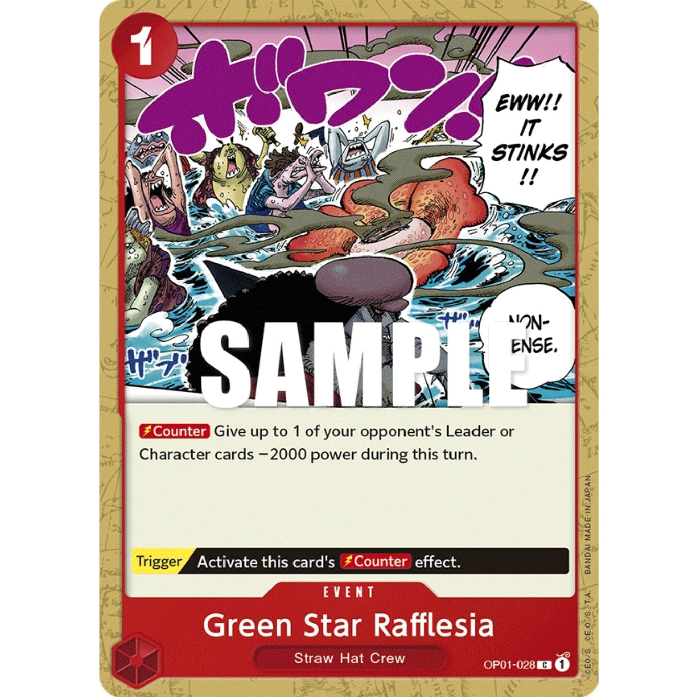 ONE PIECE CARD GAME OP01-028 C GREEN STAR RAFFLESIA "ROMANCE DAWN ENGL SUNNY COLLECTIBLES S.L ONE PIECE CARD GAME OP01-028 C GREEN STAR RAFFLESIA "ROMANCE DAWN ENGL SUNNY COLLECTIBLES S.L