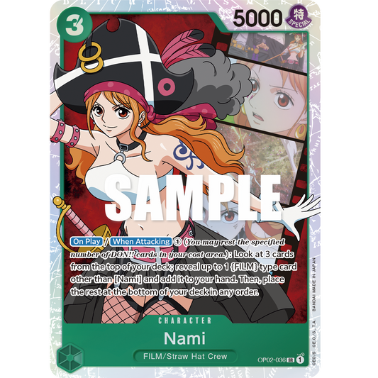 ONE PIECE CARD GAME OP02-036 SR NAMI (V.1) "PARAMOUNT WAR ENGLISH"