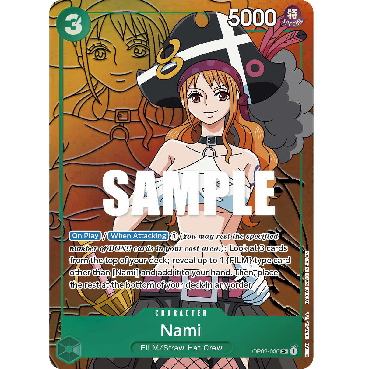 ONE PIECE CARD GAME OP02-036 SR NAMI (V.2) "PARAMOUNT WAR ENGLISH"