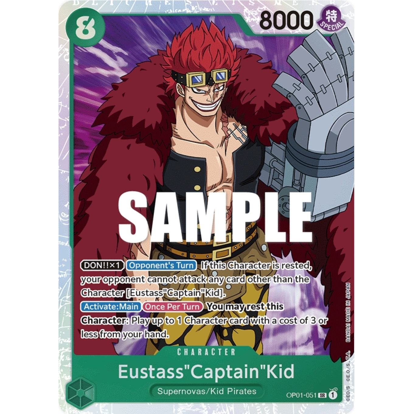 ONE PIECE CARD GAME OP01-051 SR EUSTASS "CAPTAIN" KID (V.1) "ROMANCE D SUNNY COLLECTIBLES S.L ONE PIECE CARD GAME OP01-051 SR EUSTASS "CAPTAIN" KID (V.1) "ROMANCE D SUNNY COLLECTIBLES S.L