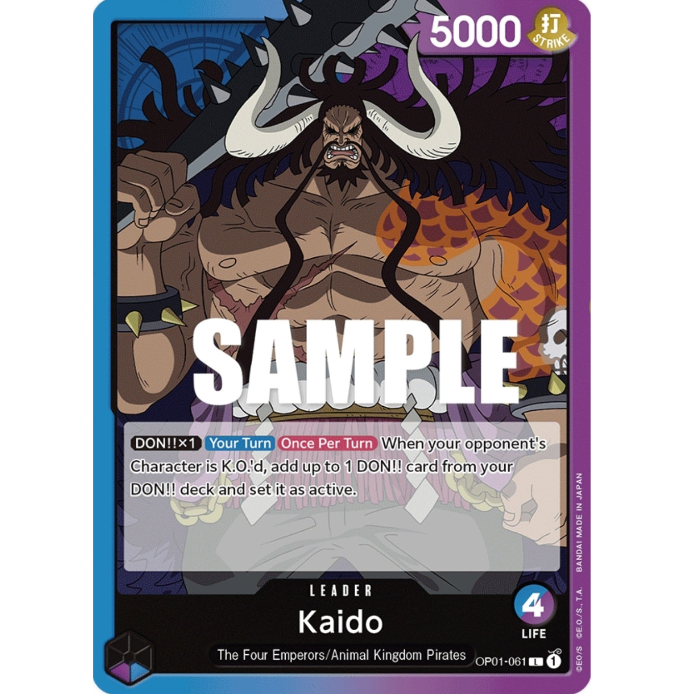 ONE PIECE CARD GAME OP01-061 L KAIDO (V.1) "ROMANCE DAWN INGLÉS"