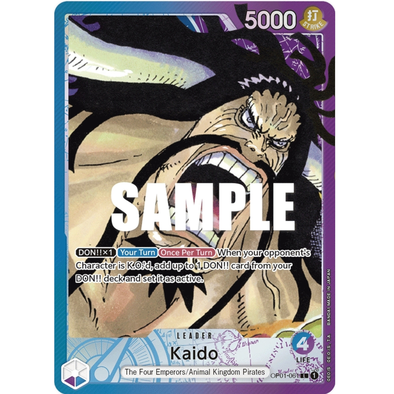 ONE PIECE CARD GAME OP01-061 L KAIDO (V.2) "ROMANCE DAWN INGLÉS"