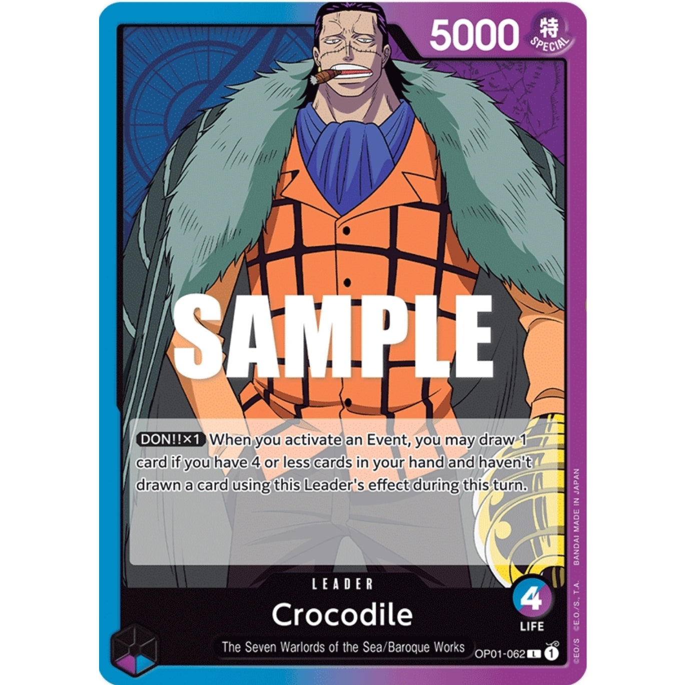 ONE PIECE CARD GAME OP01-062 L CROCODILE (V.1) "ROMANCE DAWN INGLÉS"