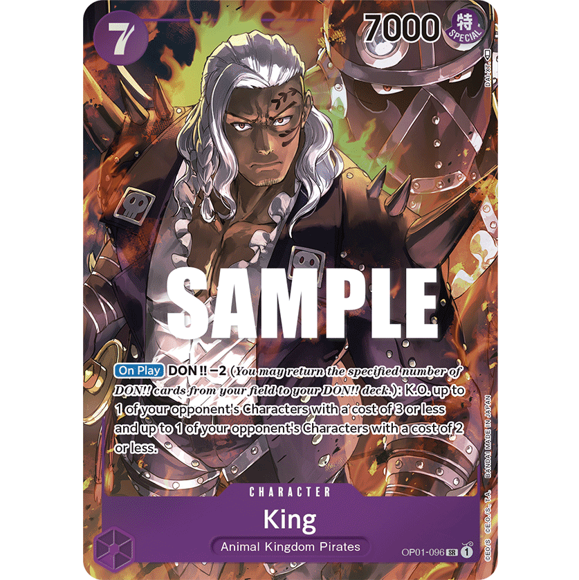ONE PIECE CARD GAME OP01-096 SR KING (V.2) "ROMANCE DAWN ENGLISH" SUNNY COLLECTIBLES S.L ONE PIECE CARD GAME OP01-096 SR KING (V.2) "ROMANCE DAWN ENGLISH" SUNNY COLLECTIBLES S.L