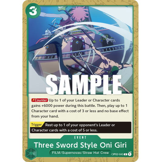 ONE PIECE CARD GAME OP02-045 C THREE SWORD STYLE ONI GIRI "PARAMOUNT WAR ENGLISH"