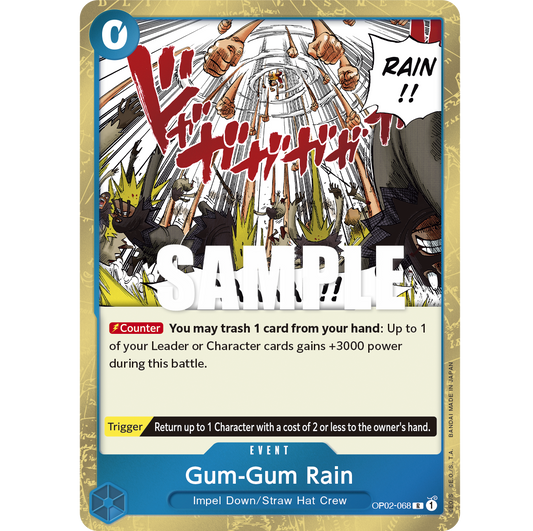ONE PIECE CARD GAME OP02-068 R GUM-GUM RAIN "PARAMOUNT WAR ENGLISH"