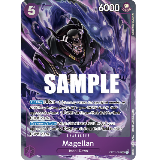 ONE PIECE CARD GAME OP02-085 SR MAGELLAN (V.2) "PARAMOUNT WAR INGLÉS"