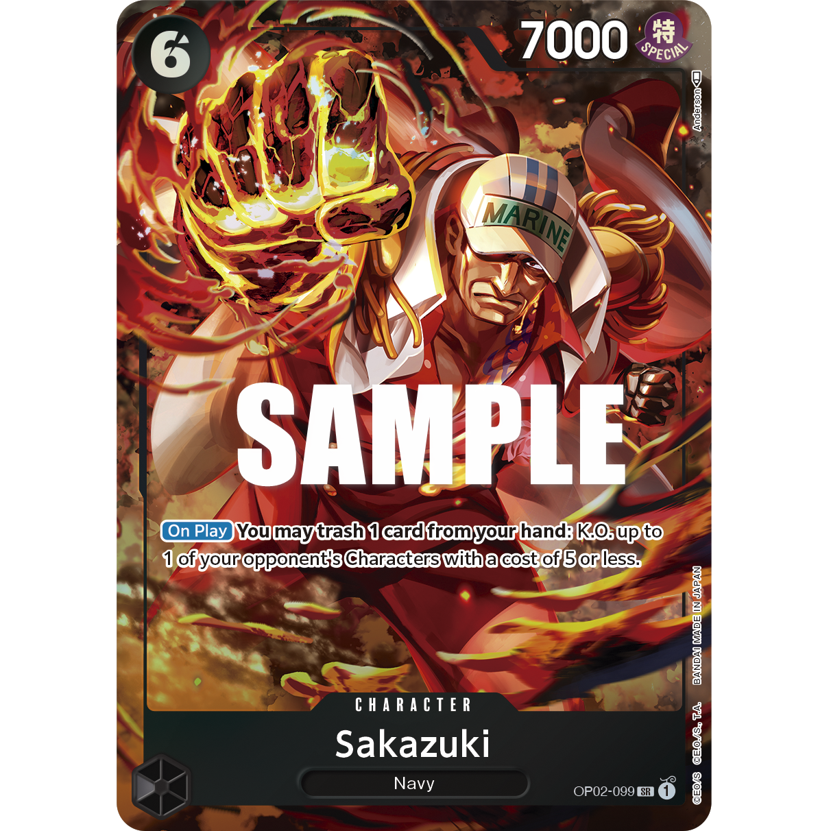 one piece card game sakazuki ONE PIECE CARD GAME OP02-099 SR SAKAZUKI (V.2) "PARAMOUNT WAR ENGLISH" – SUNNY COLLECTIBLES S.L