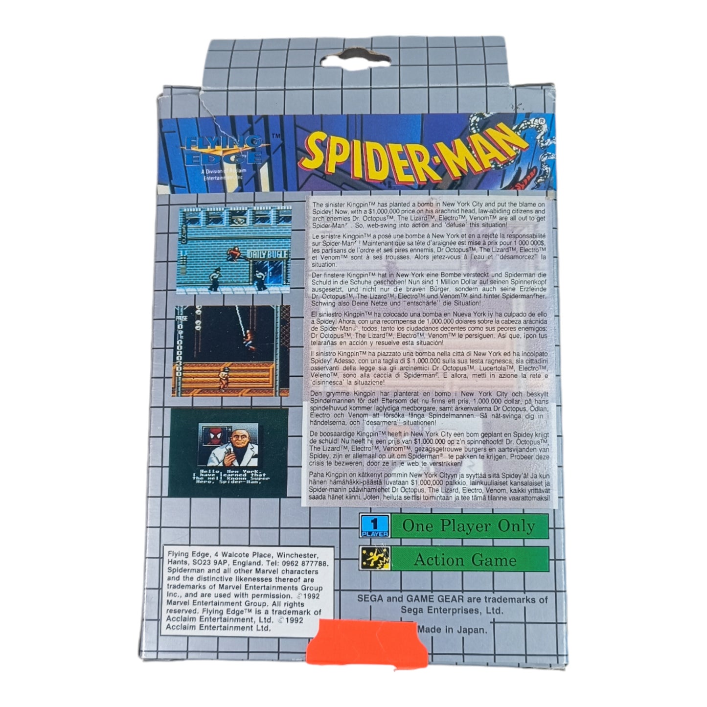 SEGA GAME GEAR SPIDER-MAN FLYING EDGE PAL GAMEGEAR