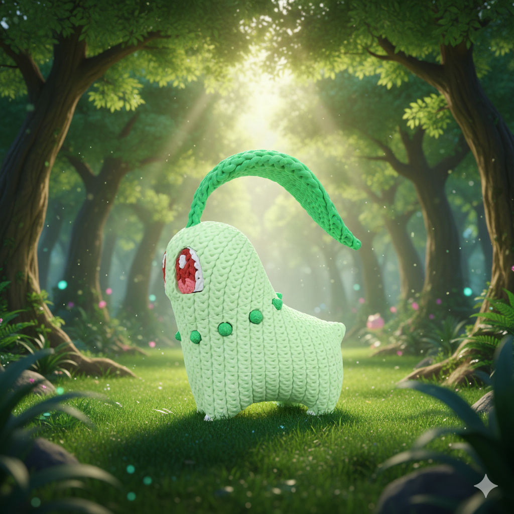 FIGURA CHIKORITA 3D ESTILO CROCHET – POKÉMON
