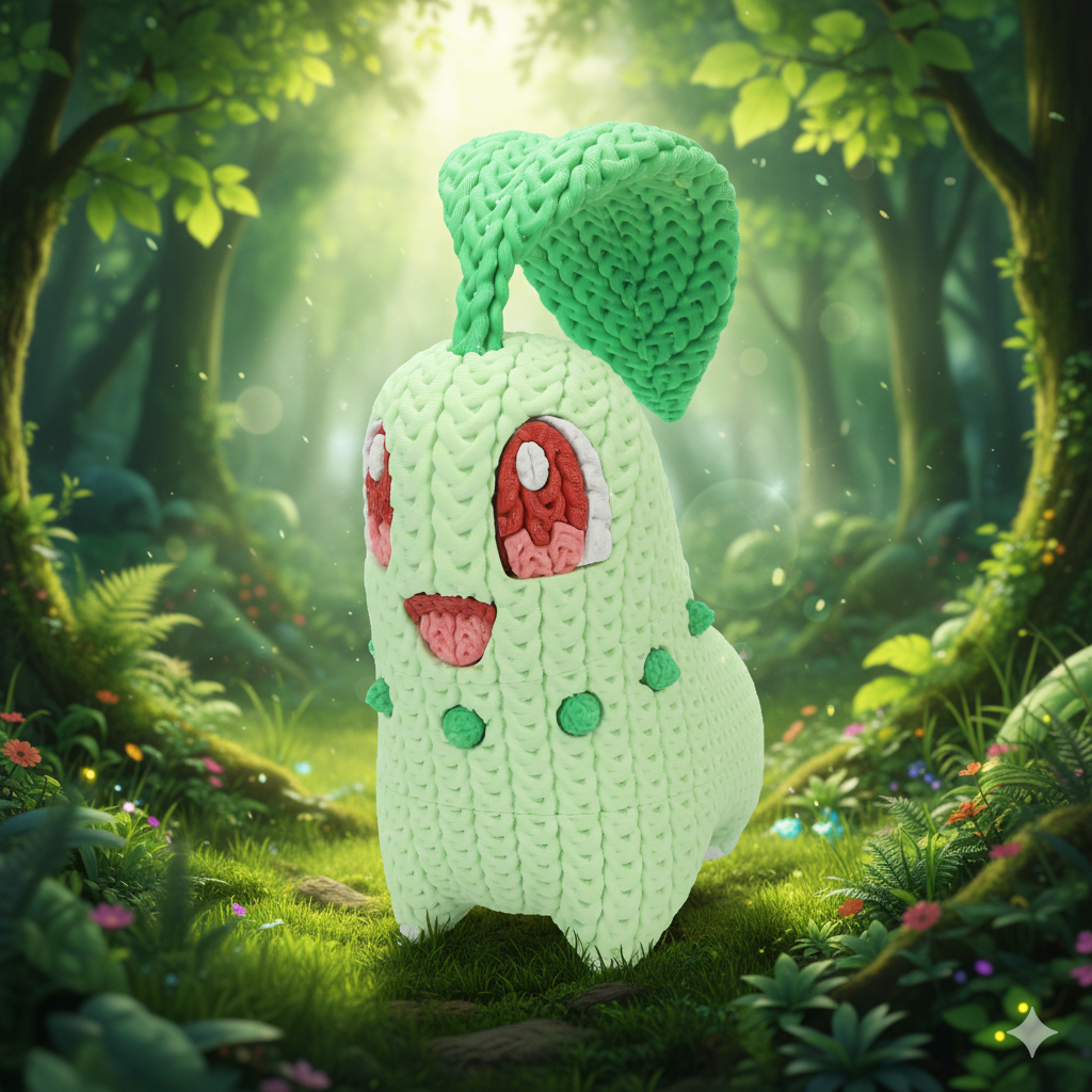 FIGURA CHIKORITA 3D ESTILO CROCHET – POKÉMON
