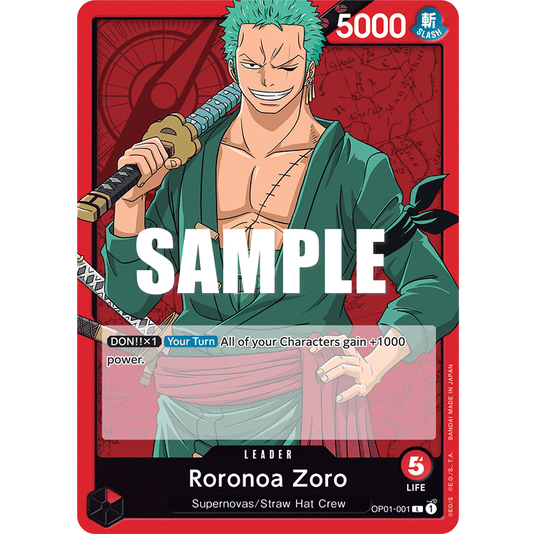 ONE PIECE CARD GAME OP01-001 L RORONOA ZORO (V.1) "ROMANCE DAWN ENGLISH"