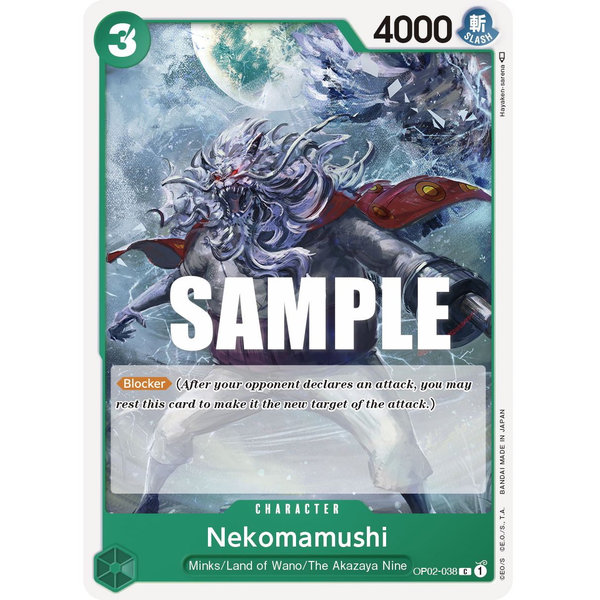 ONE PIECE CARD GAME OP02-038 C NEKOMAMUSHI "PARAMOUNT WAR ENGLISH"