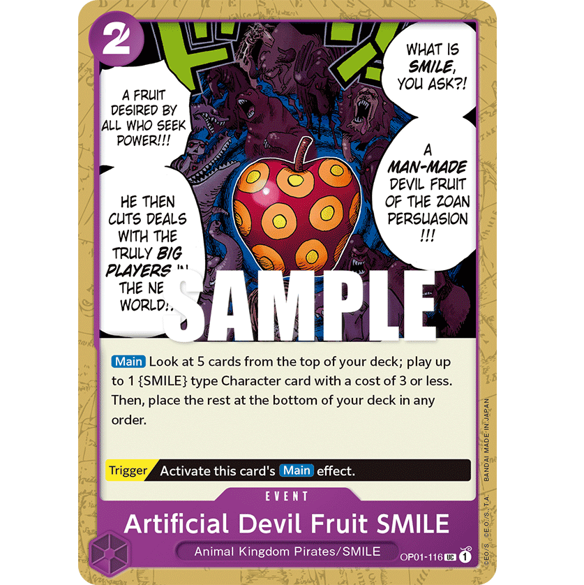 ONE PIECE CARD GAME OP01-116 UC ARTIFICIAL DEVIL FRUIT SMILE "ROMANCE DAWN ENGLISH"