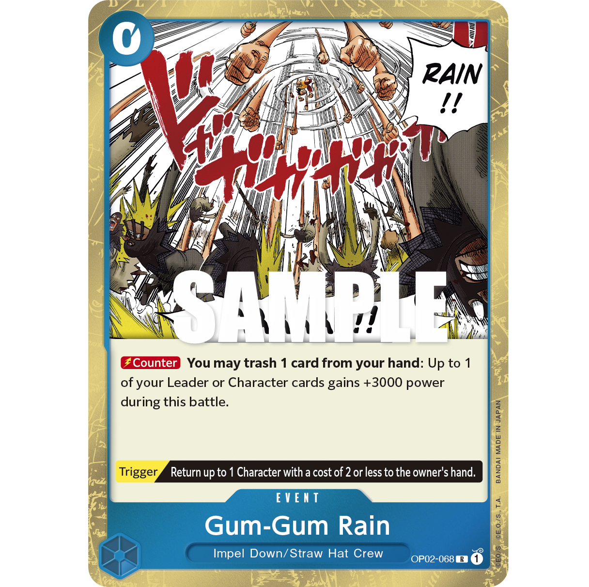 ONE PIECE CARD GAME OP02-068 R GUM-GUM RAIN "PARAMOUNT WAR ENGLISH"