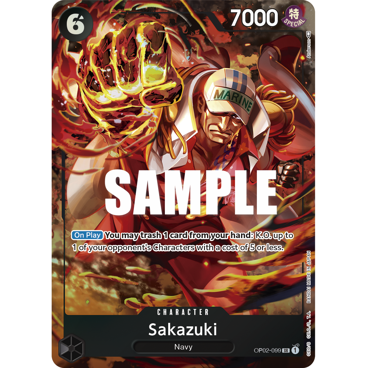 ONE PIECE CARD GAME OP02-099 SR SAKAZUKI (V.2) "PARAMOUNT WAR INGLÉS"