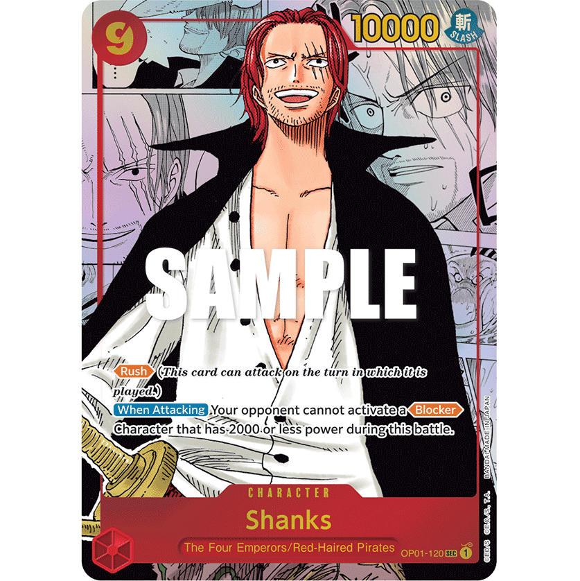 ONE PIECE CARD GAME OP01-120 SEC SHANKS (V.3) MANGA "JAPANESE DAWN ROMANCE"