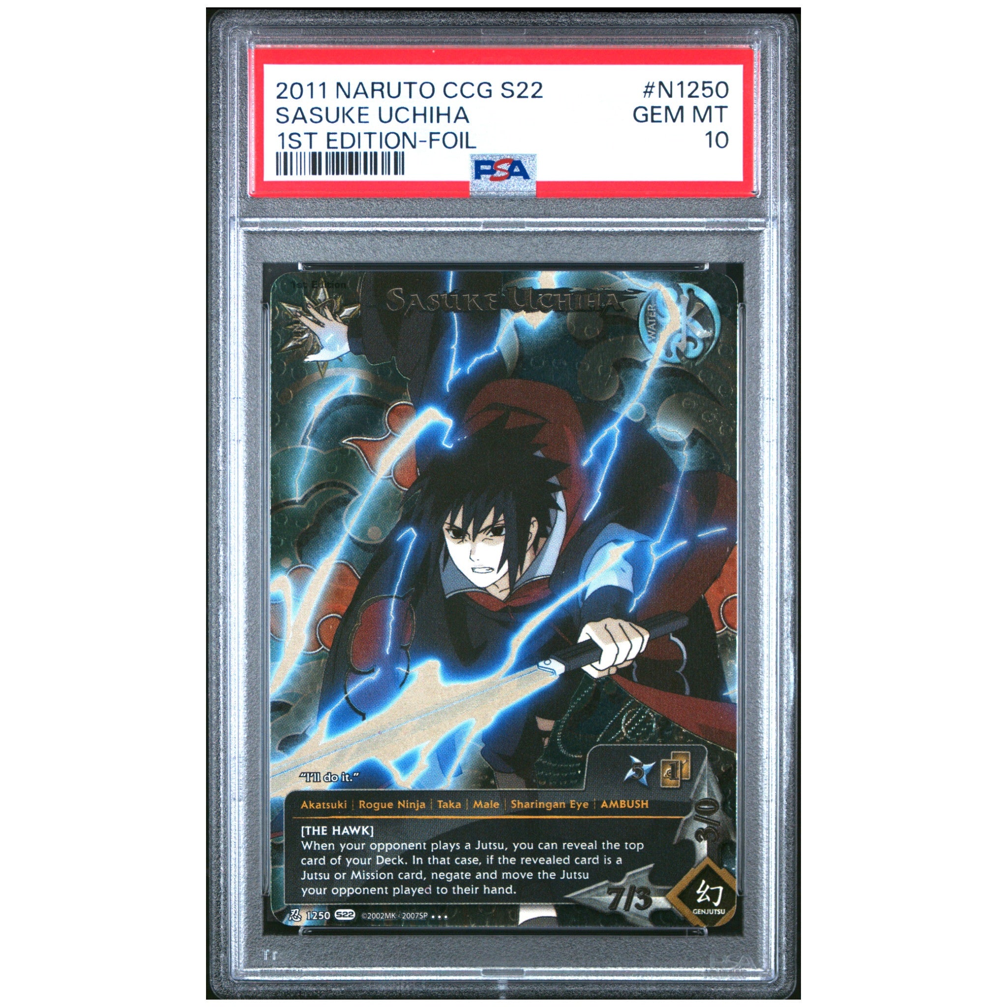 NARUTO CCG PSA 10 SASUKE UCHIHA #N1250 1ST EDITION-FOIL SERIES 22