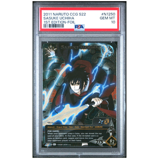 NARUTO CCG PSA 10 SASUKE UCHIHA #N1250 1ST EDITION-FOIL SERIES 22: WEAPONS OF WAR