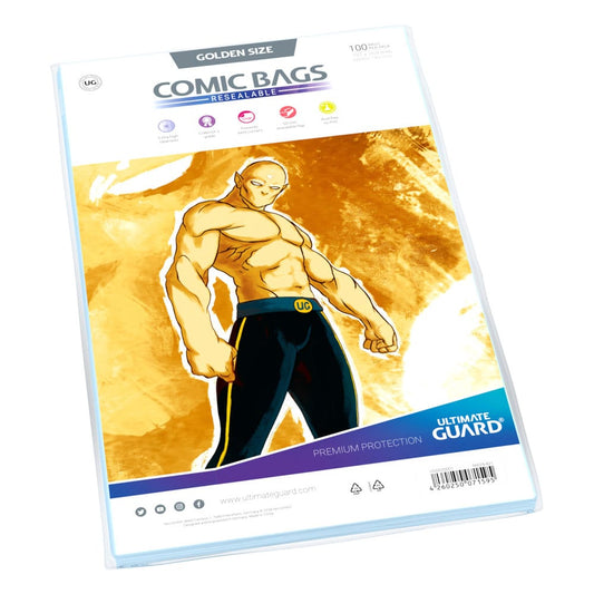 FUNDAS PROTECTORAS COMIC BAGS GOLDEN SIZE CON CIERRE REUTILIZABLE - ULTIMATE GUARD (100) - V JUMP